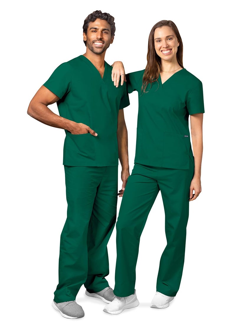 Adar Uniforms Adar Durable Unisex Scrubs Set - Classic V-Neck Scrub Top & Drawstring Scrub Pants For Men & Women - 701 - Hunter Green - L - Image 5